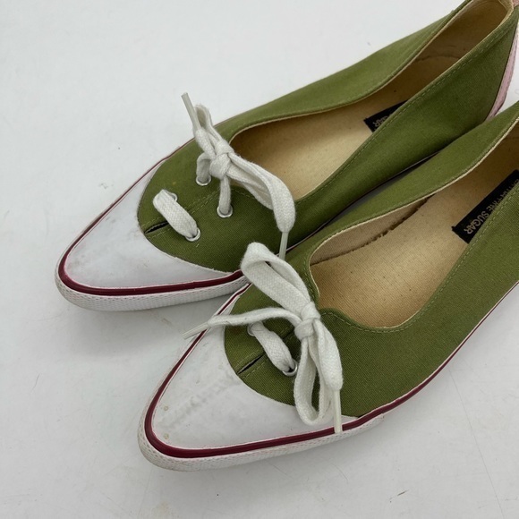 Extra Fine Sugar Women’s Retro Style Green Canvas Pointed Toe Sneaker Flats - Picture 5 of 15